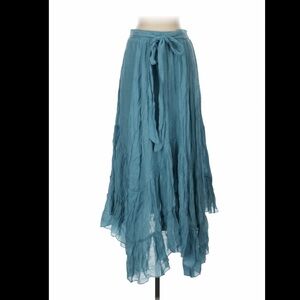 Women’s Asymmetrical Teal Maxi Skirt with Tie Waist
